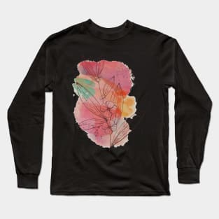 Hand Drawn Leaves with Color brush strokes Long Sleeve T-Shirt